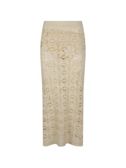 floral-appliqué crochet-knit midi skirt by PINKO