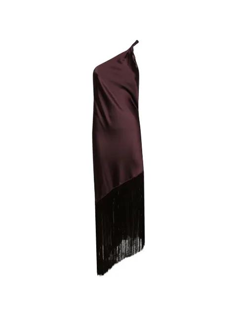 fringe-trim one-shoulder midi dress by PINKO