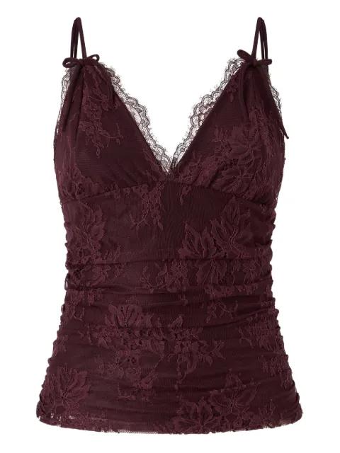 lace-overlay ruched tank top by PINKO