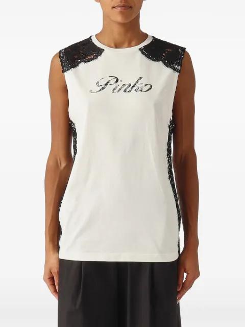 lace-trim logo-print top by PINKO