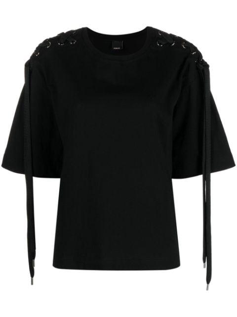 lace-up cotton T-shirt by PINKO