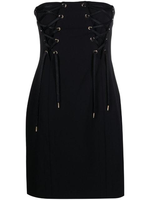 lace-up strapless stretch-crepe minidress by PINKO