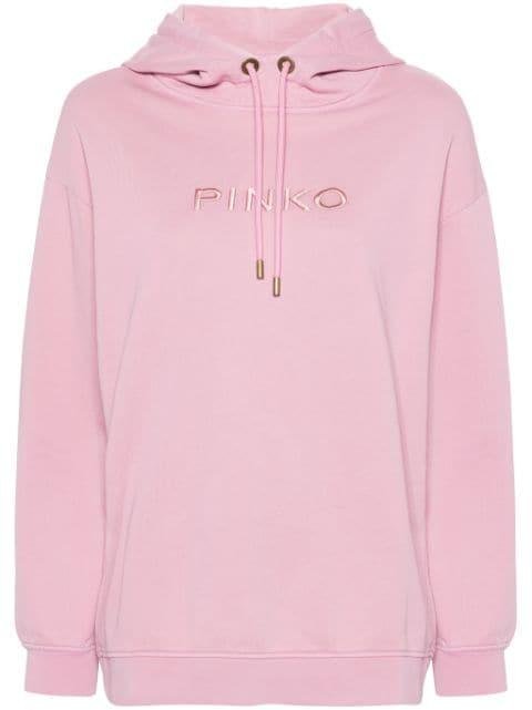 logo-embroidered cotton hoodie by PINKO