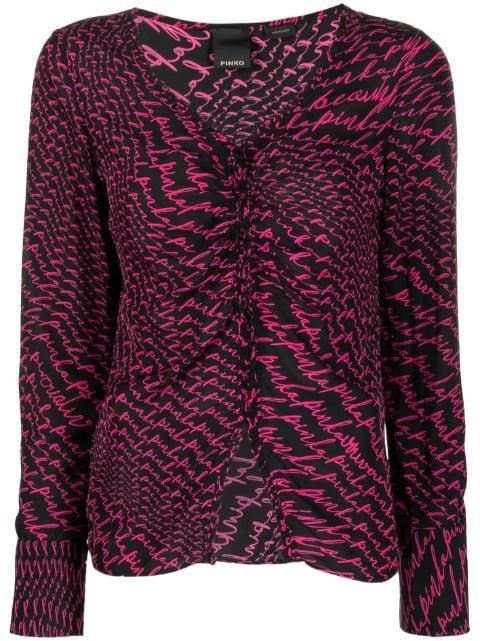 logo-print long-sleeve blouse by PINKO