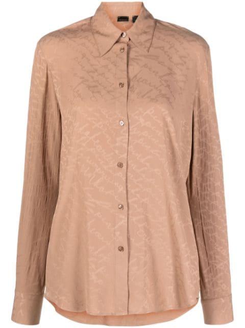 logo-print satin-finish shirt by PINKO