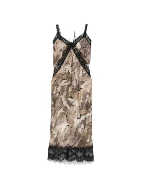 midi camouflage-print lace-trim dress by PINKO