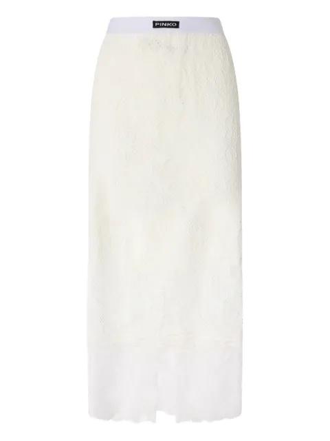 midi logo-label lace-overlay skirt by PINKO