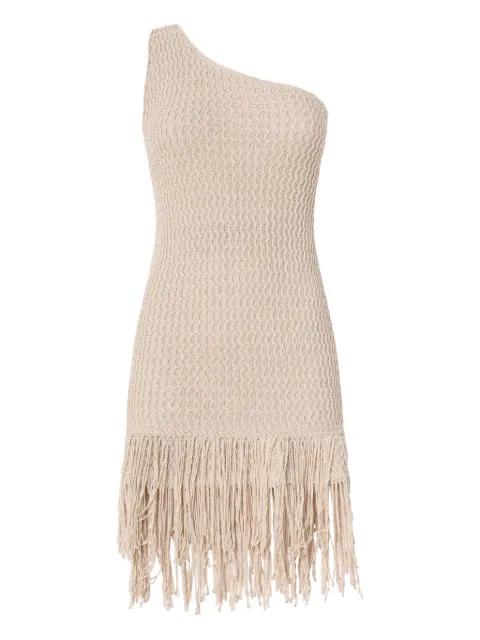 one-shoulder fringed-hem mini dress by PINKO
