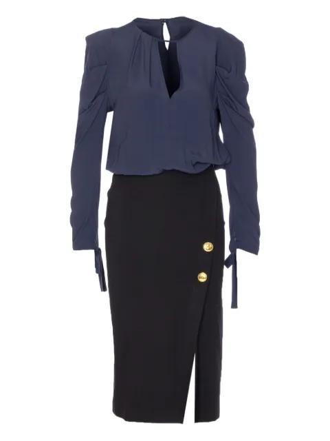 puff-sleeve button-detail midi dress by PINKO