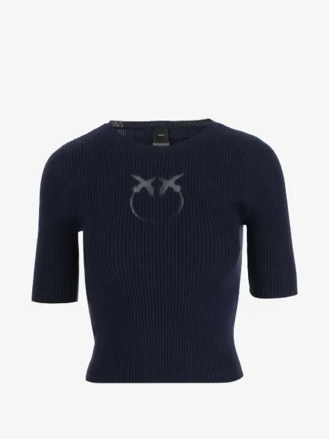 short-sleeved wool sweater with logo by PINKO