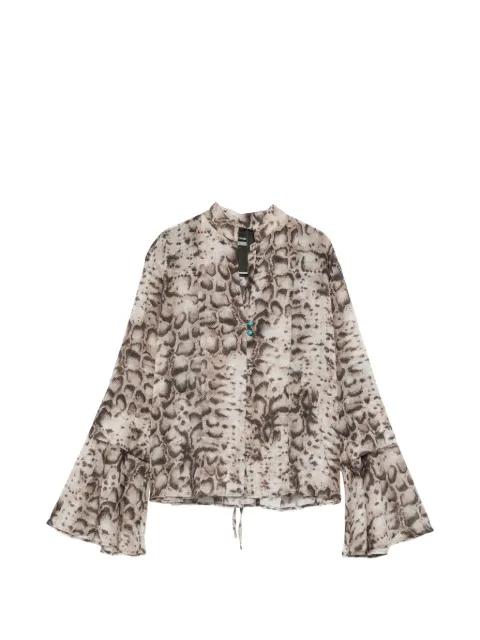snakeskin-print flared-sleeve shirt by PINKO