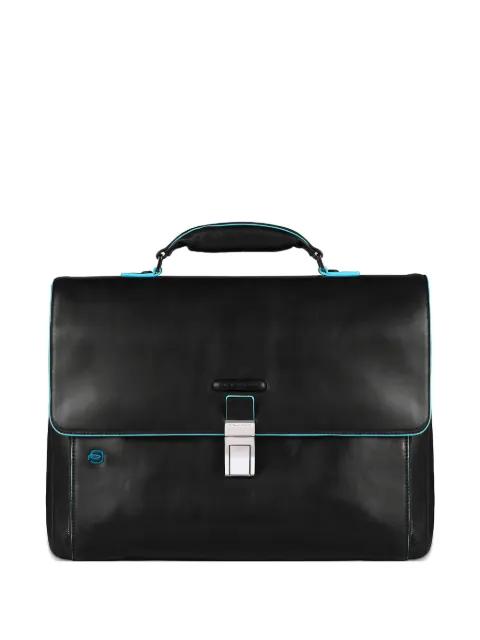 Expandable padded leather briefcase by PIQUADRO