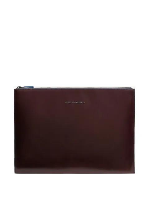 iPad®Pro 13" logo-plaque zip-top leather clutch bag by PIQUADRO