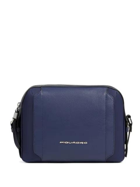 leather-panelled cross body bag by PIQUADRO