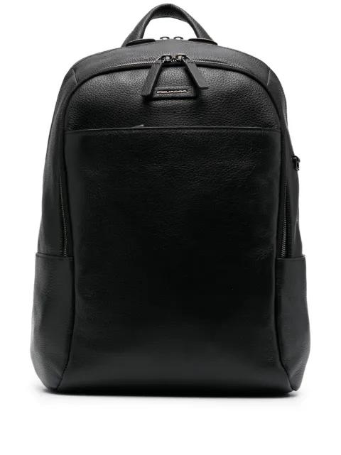 logo-plaque leather backpack by PIQUADRO