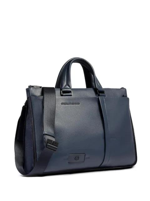 shock-absorbing leather laptop bag by PIQUADRO