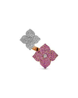 18K Rose Gold Double Fiore Ring with Pink Sapphires and Diamonds by PIRANESI