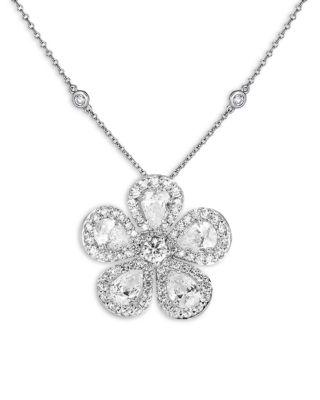 18K White Gold Large Classic Flower Necklace with Diamonds by PIRANESI