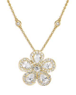 18K Yellow Gold Classic Flower Diamond Flower Pendant Necklace by PIRANESI