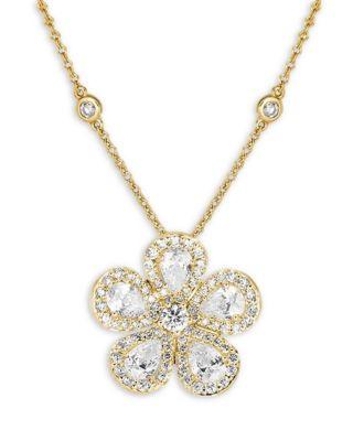 18K Yellow Gold Classic Flower Diamond Pear & Round Pendant Necklace by PIRANESI