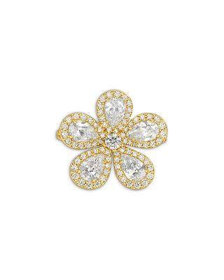 18K Yellow Gold Classic Flower Diamond Pear & Round Statement Ring by PIRANESI