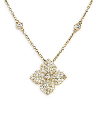 18K Yellow Gold Fiore Diamond Small Flower Pendant Necklace by PIRANESI