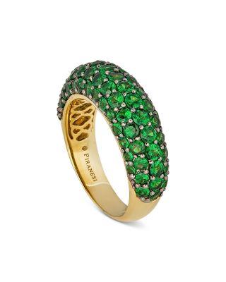 18K Yellow Gold Small Dome Ring with Green Tsavorite Garnets by PIRANESI