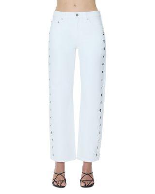Lexi Mid Rise Bowed Straight Jeans in Vivid White by PISTOLA