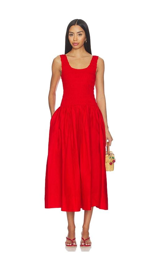 PISTOLA Alessia Smoked Drop Waist Dress in Red by PISTOLA