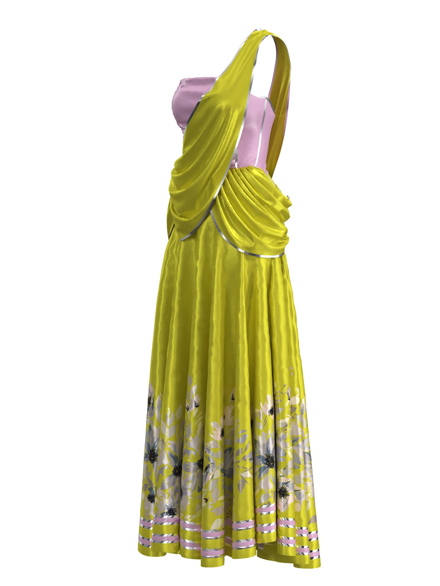 Cyber Lime Lehenga Saree by PIXELVASTRA