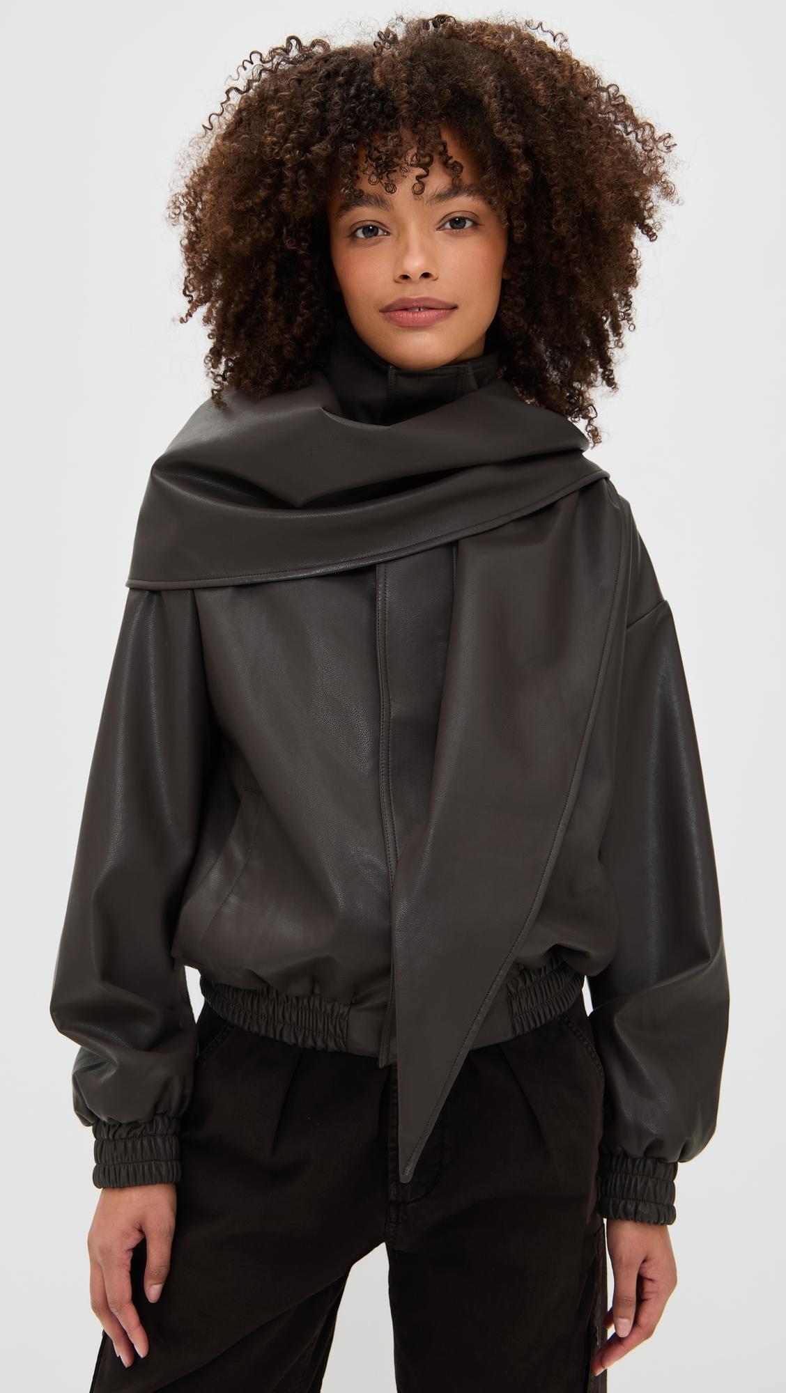 Leather Scarf Bomber Jacket by PIXIE MARKET