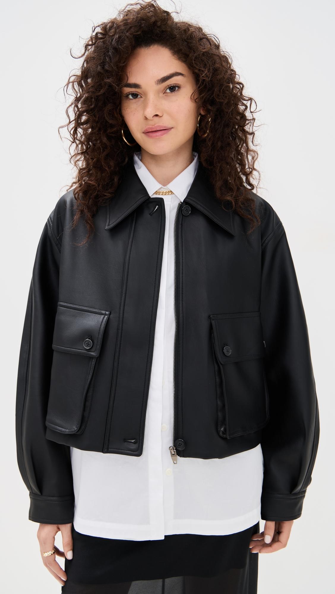 Patch Pocket Faux Leather Jacket by PIXIE MARKET