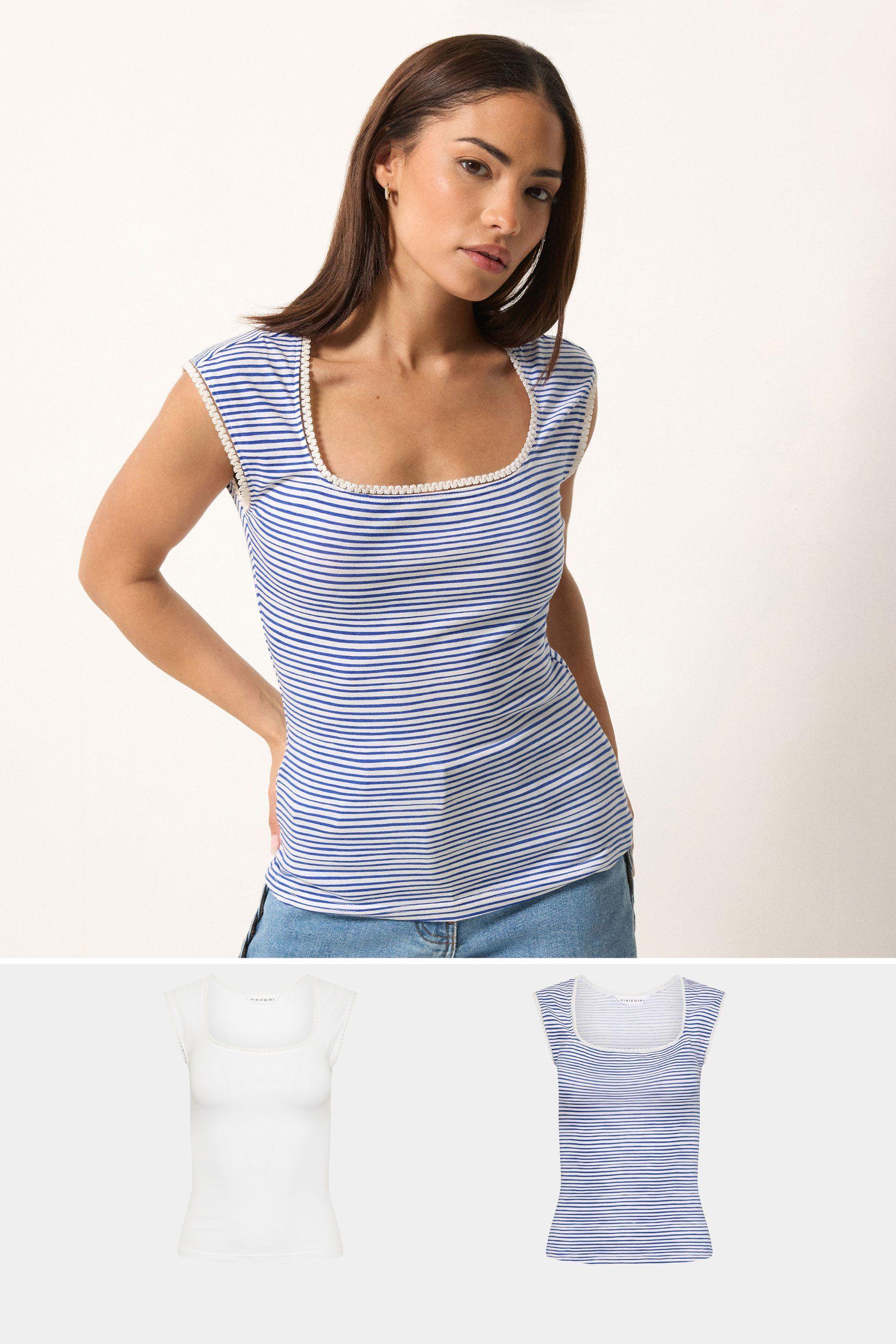 Petite 2 Pack Stripe Vest Tops by PIXIEGIRL