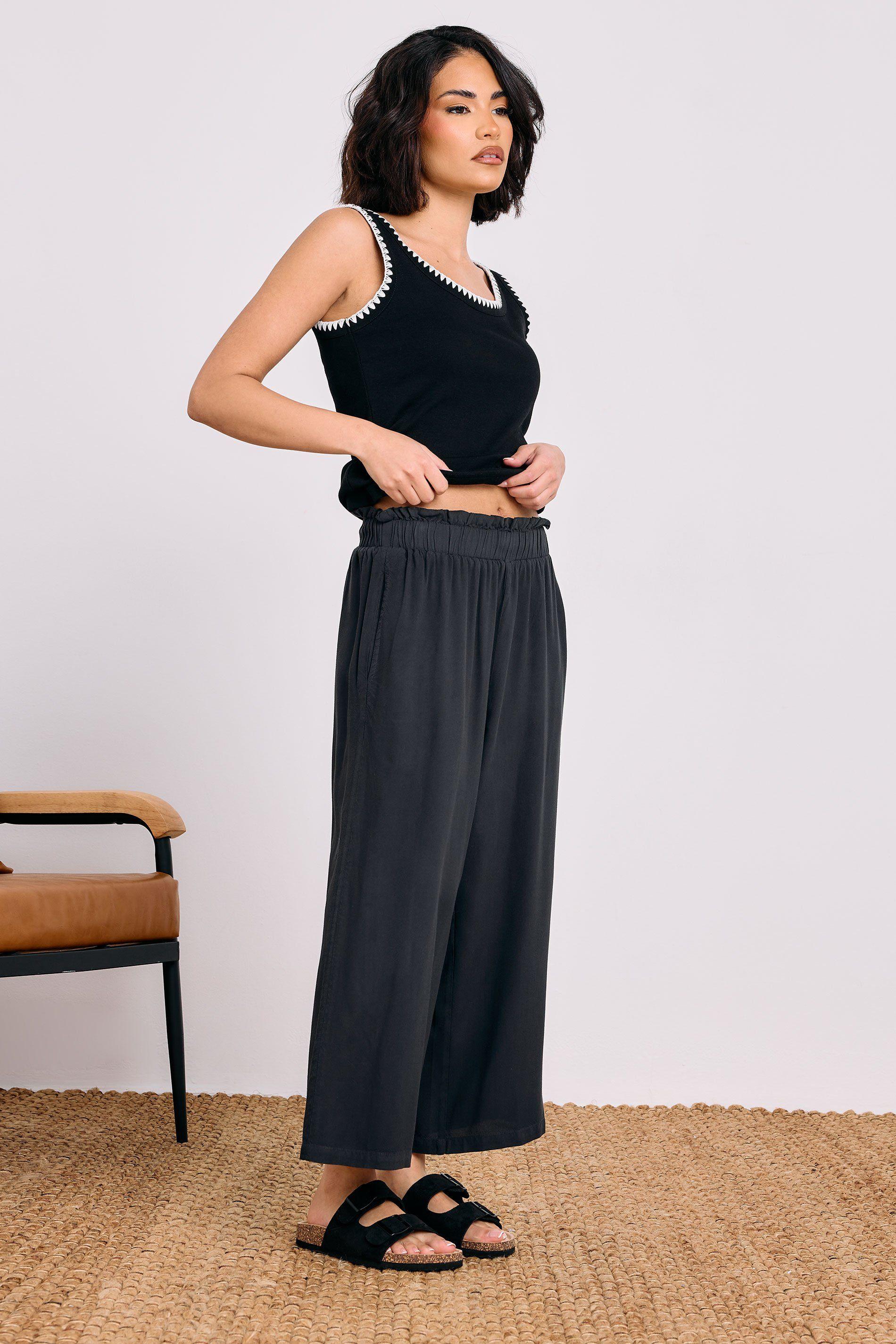 Petite Acid Wash Cropped Trousers by PIXIEGIRL