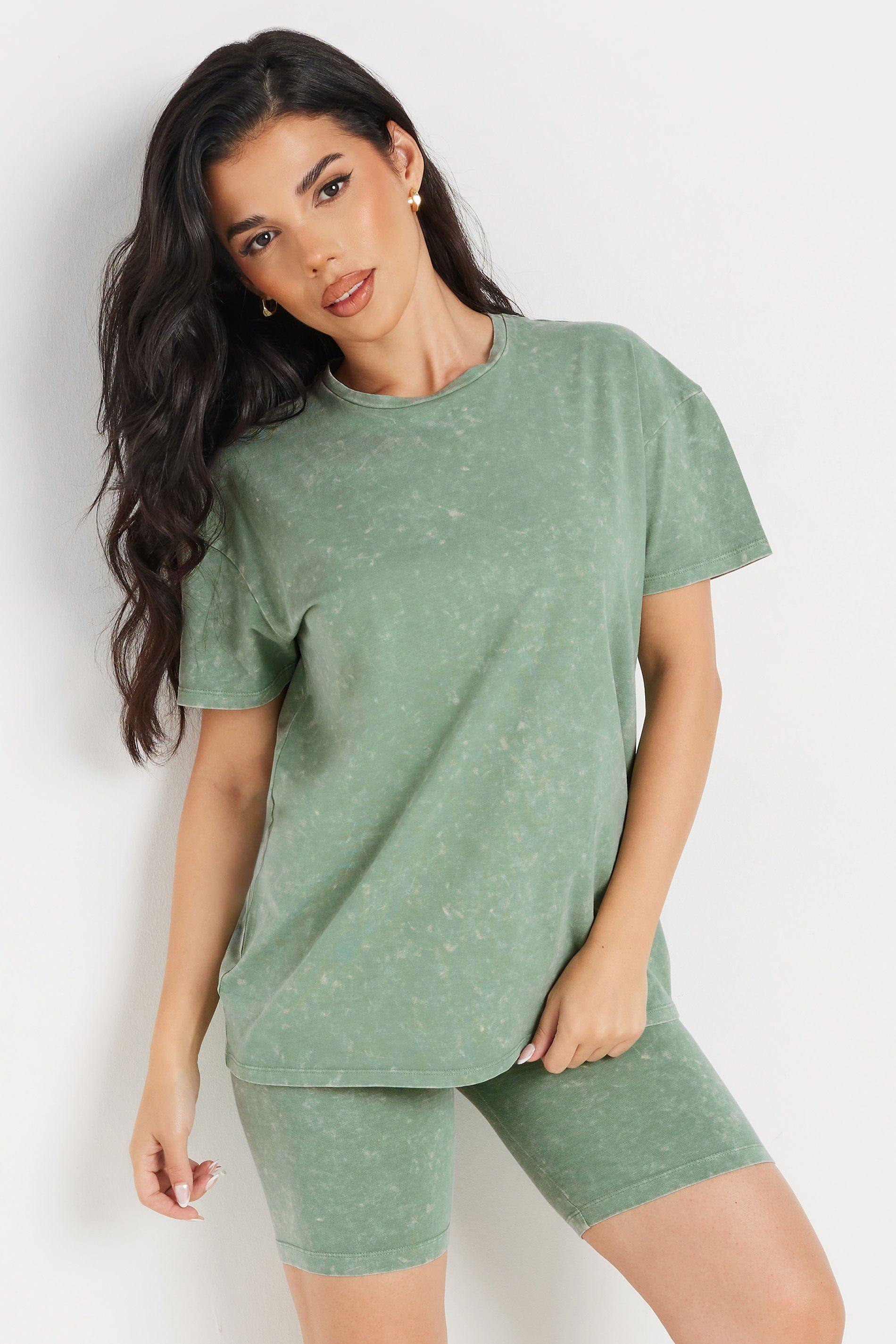 Petite Acid Wash T-Shirt & Cycling Short Co-Ord by PIXIEGIRL