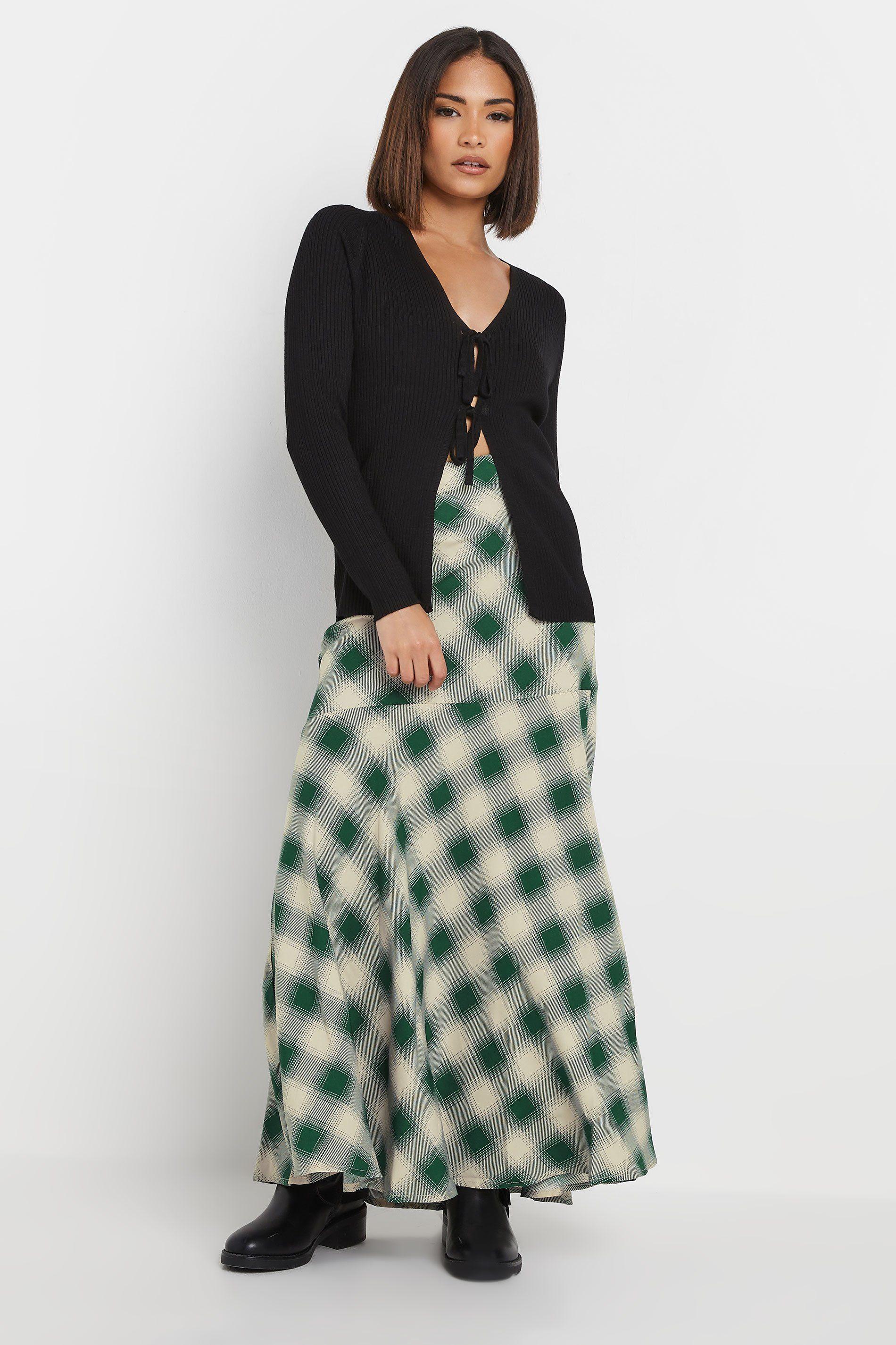 Petite Blurred Check Maxi Skirt by PIXIEGIRL