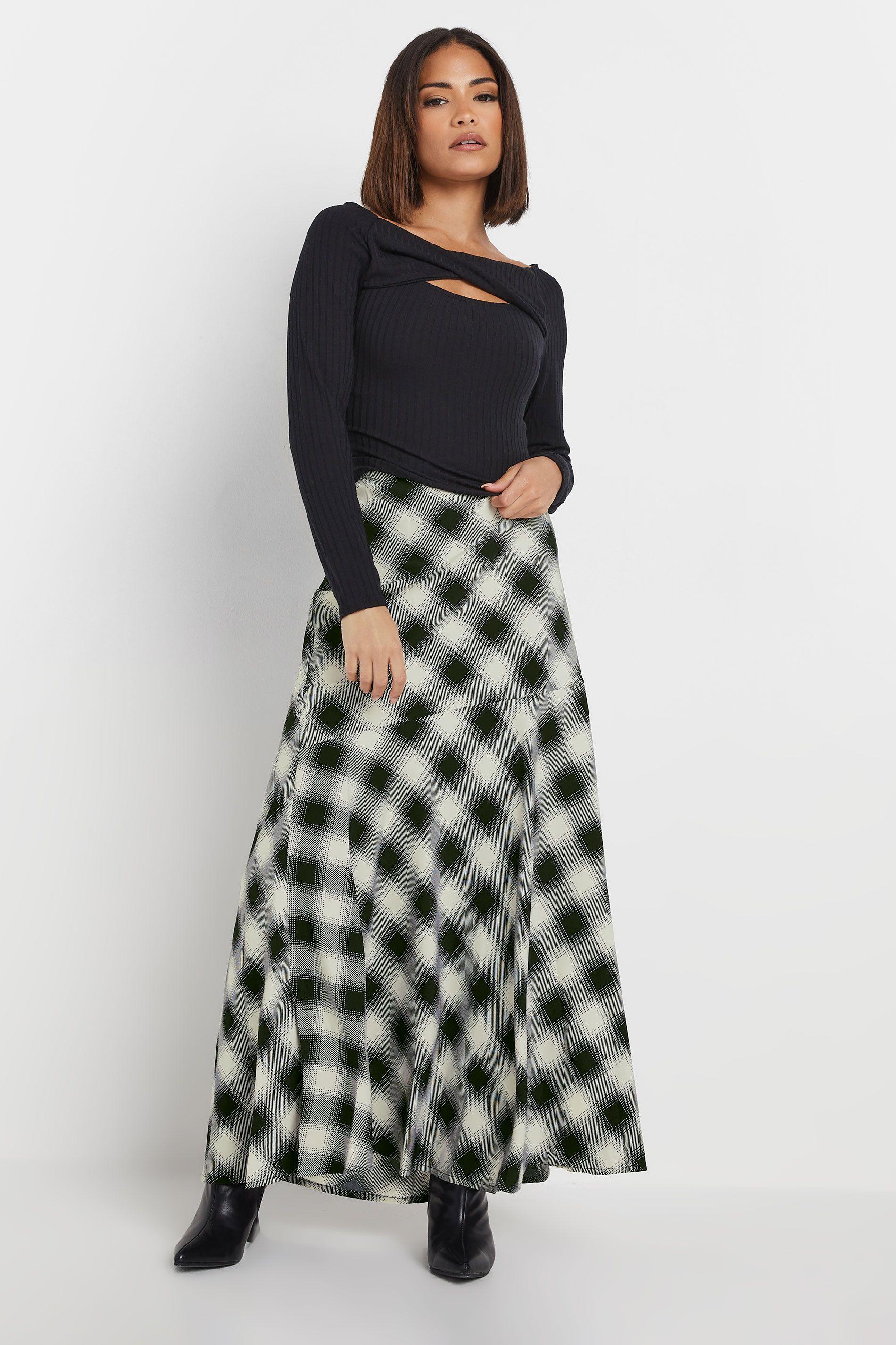 Petite Blurred Check Maxi Skirt by PIXIEGIRL