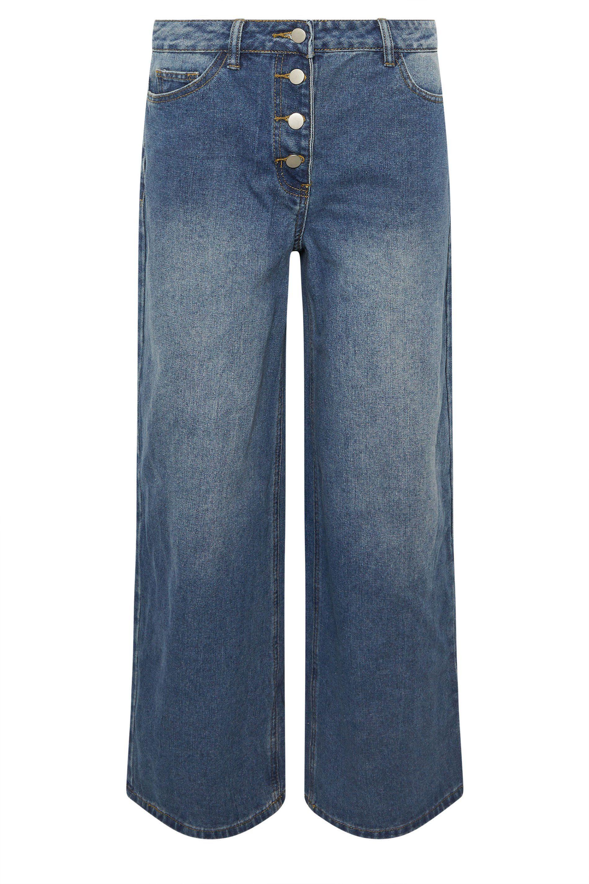 Petite Button Front Wide Leg Jeans by PIXIEGIRL