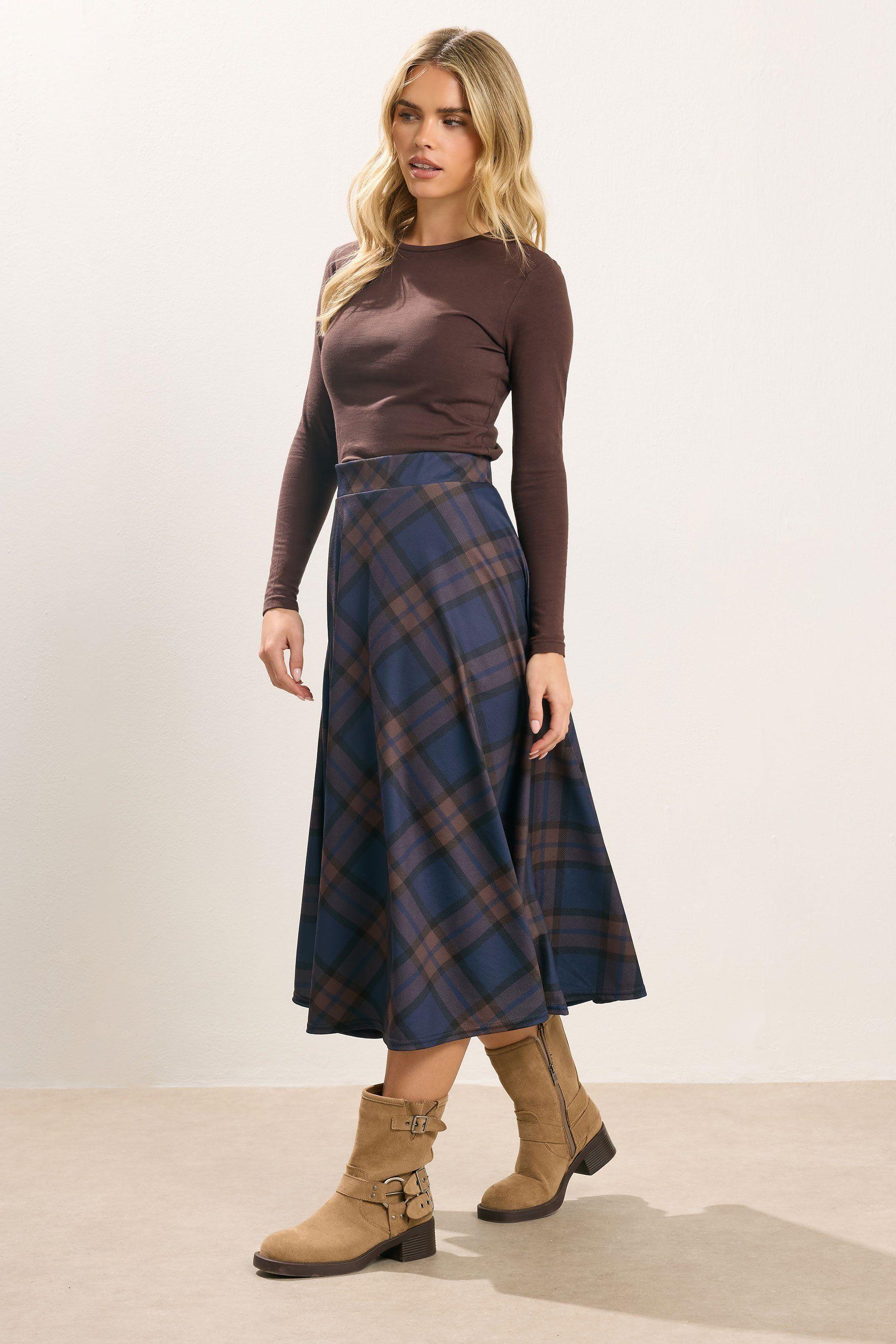 Petite Check Midi A-Line Skirt by PIXIEGIRL