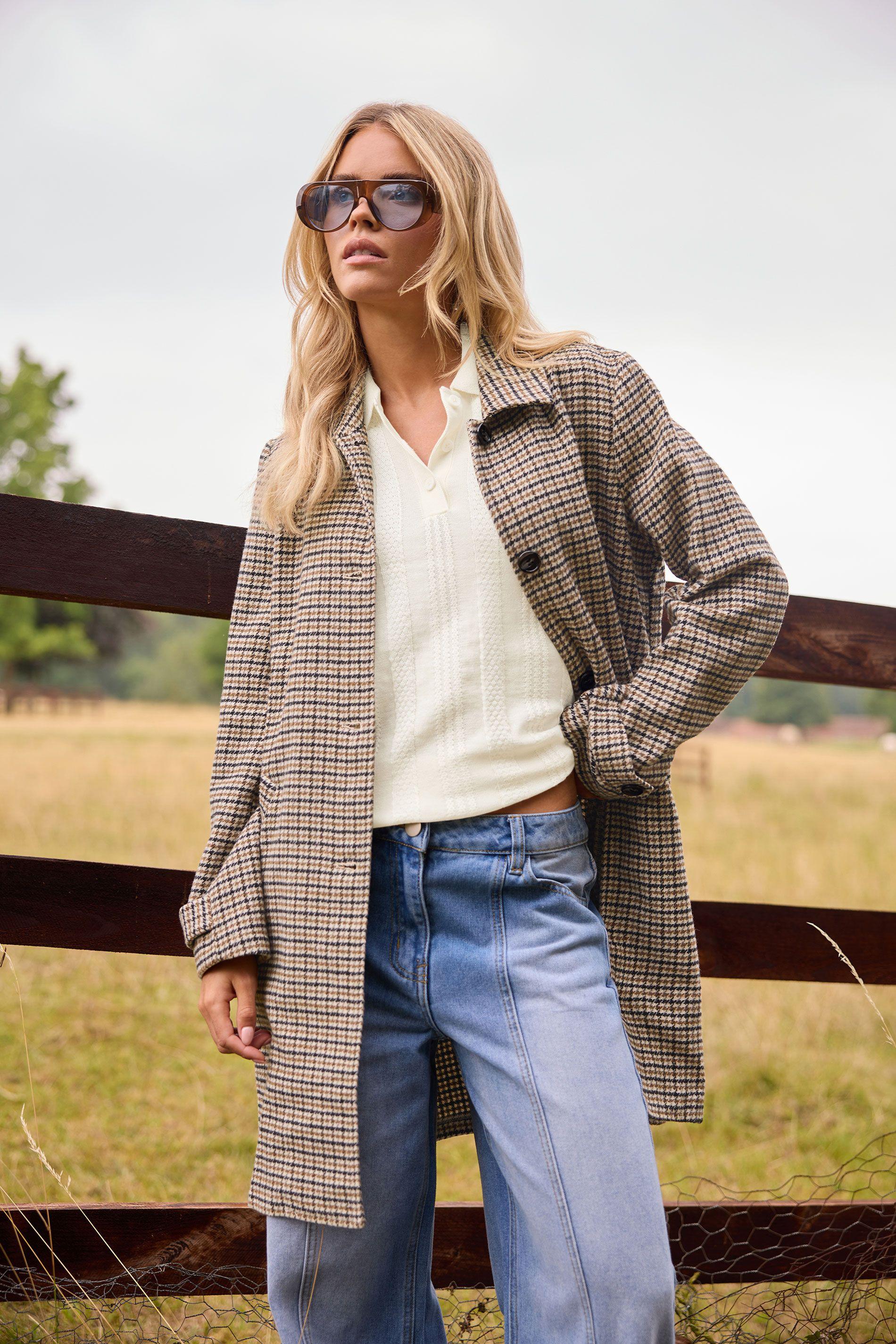 Petite Check Midi Coat by PIXIEGIRL