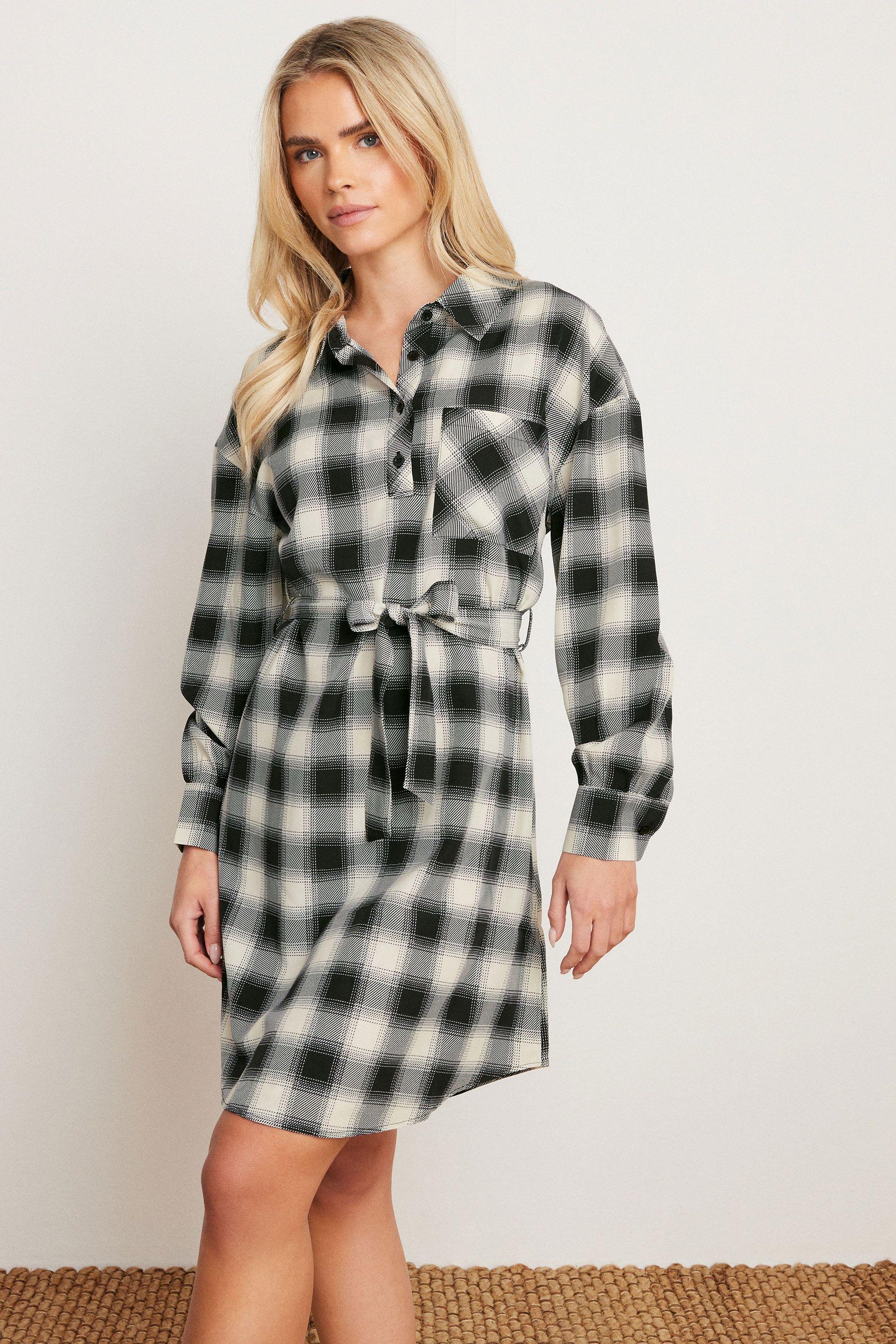 Petite Check Print Shirt Dress by PIXIEGIRL