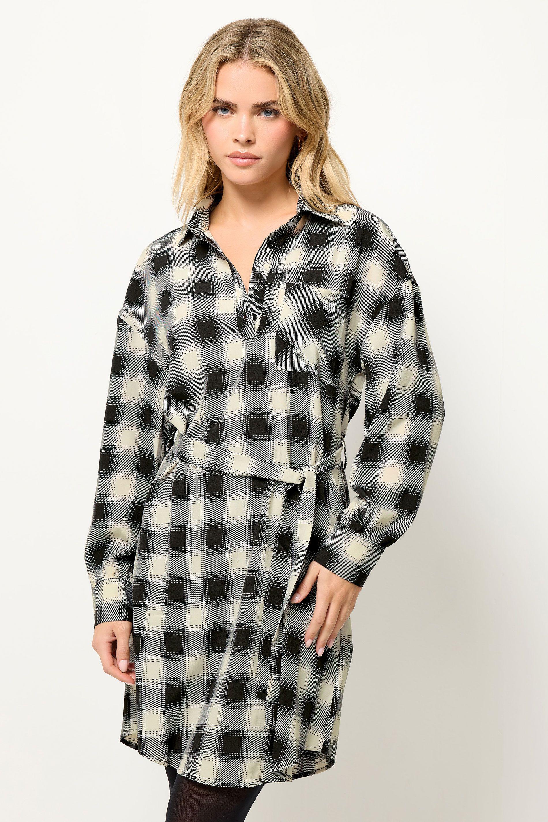 Petite Check Print Shirt Dress by PIXIEGIRL