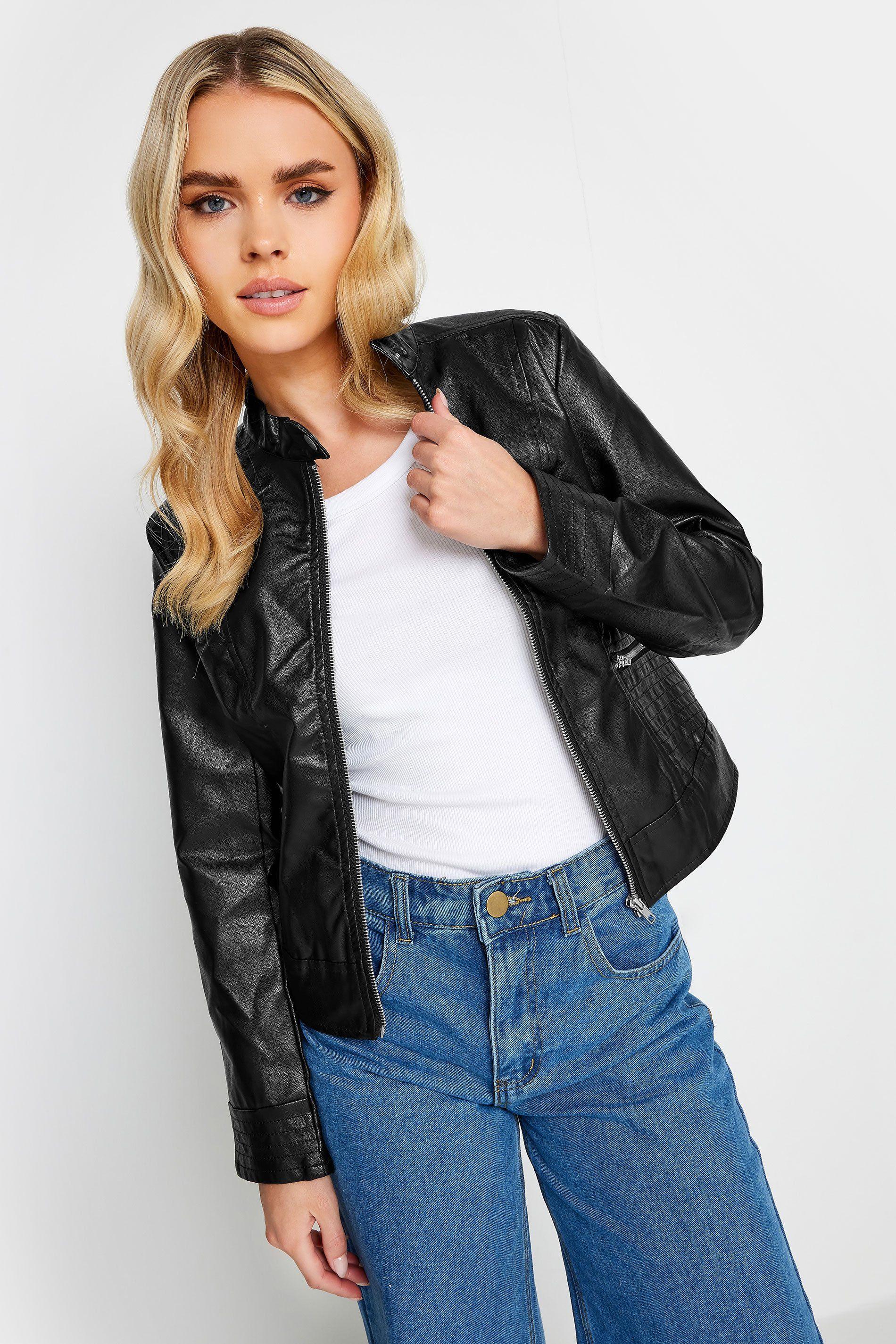 Petite Collarless Faux Leather Jacket by PIXIEGIRL