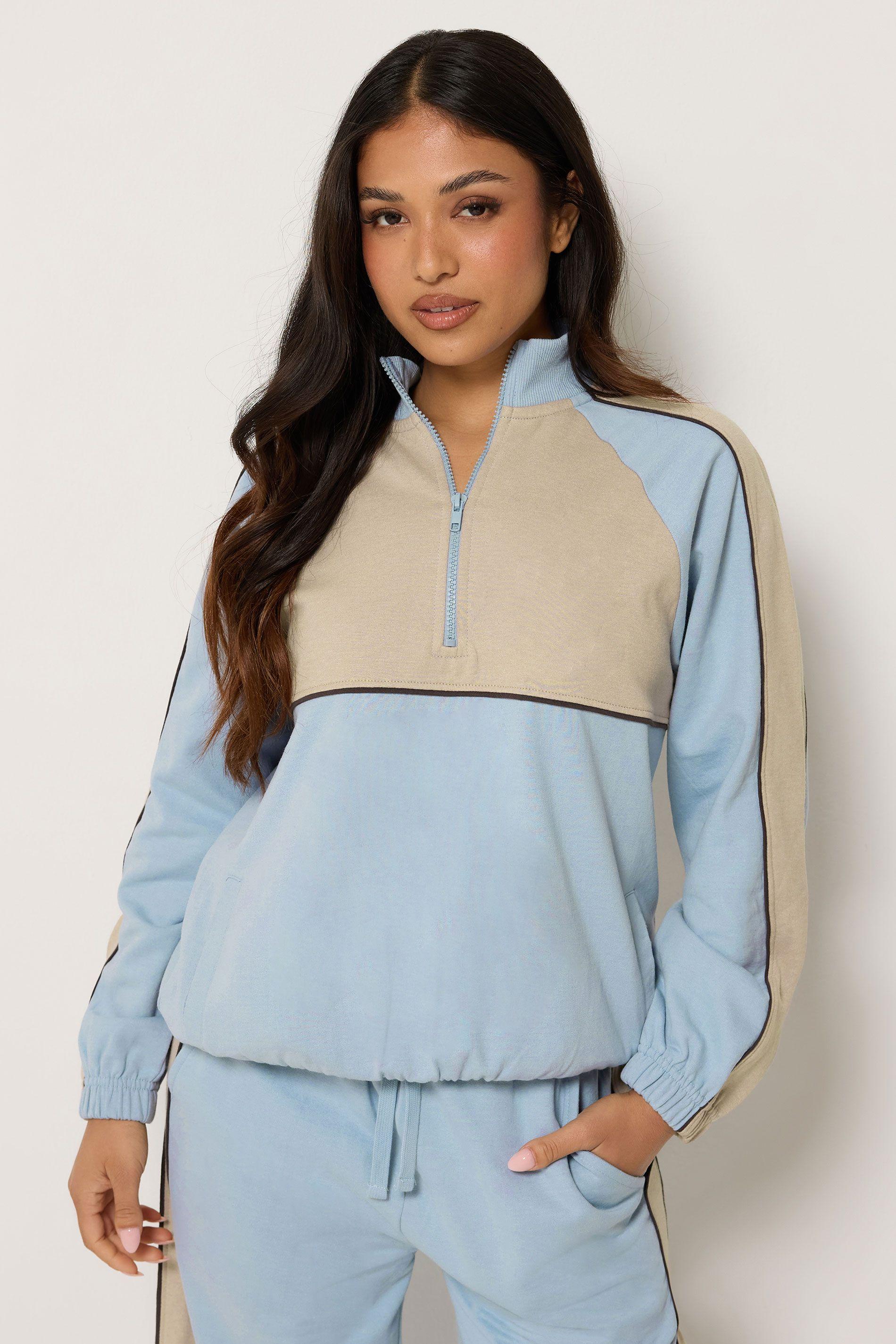 Petite Colourblock Quarter Zip Sweatshirt by PIXIEGIRL