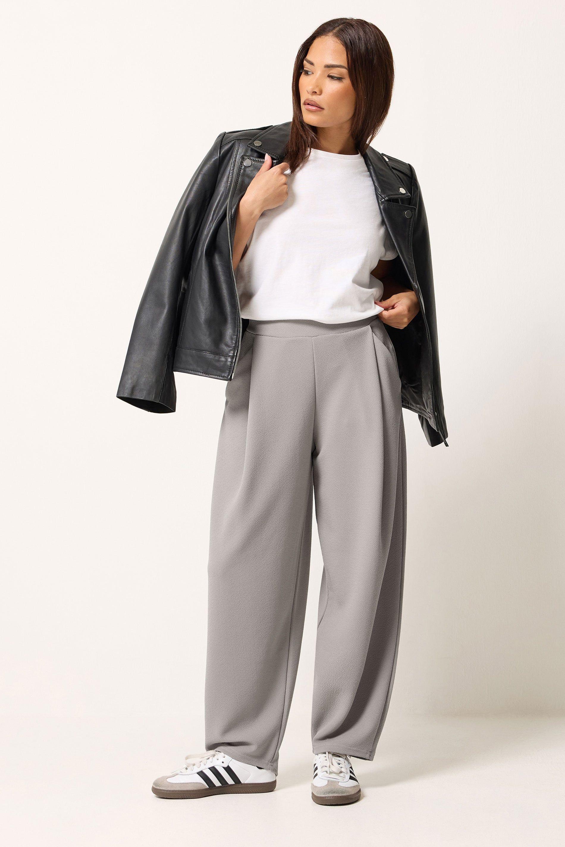 Petite Crinkle Barrel Leg Trousers by PIXIEGIRL