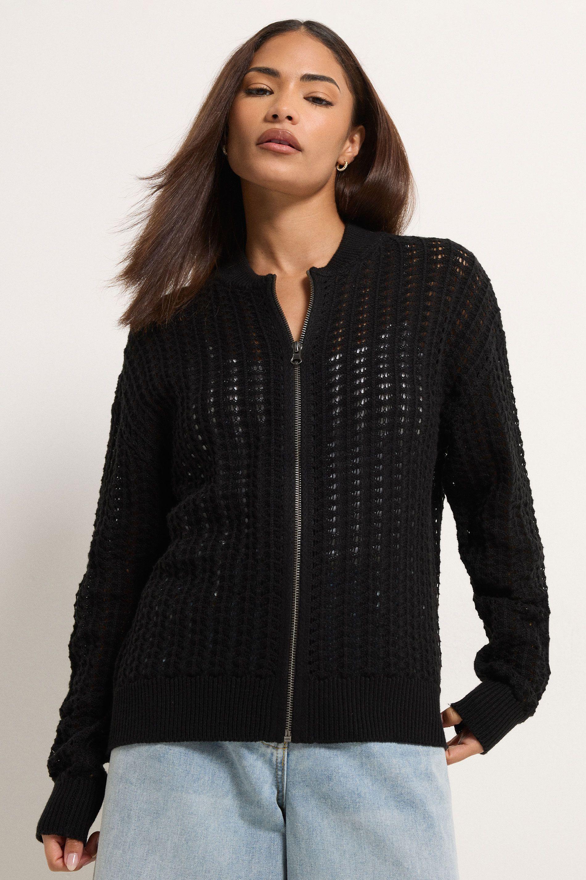 Petite Crochet Bomber Cardigan by PIXIEGIRL
