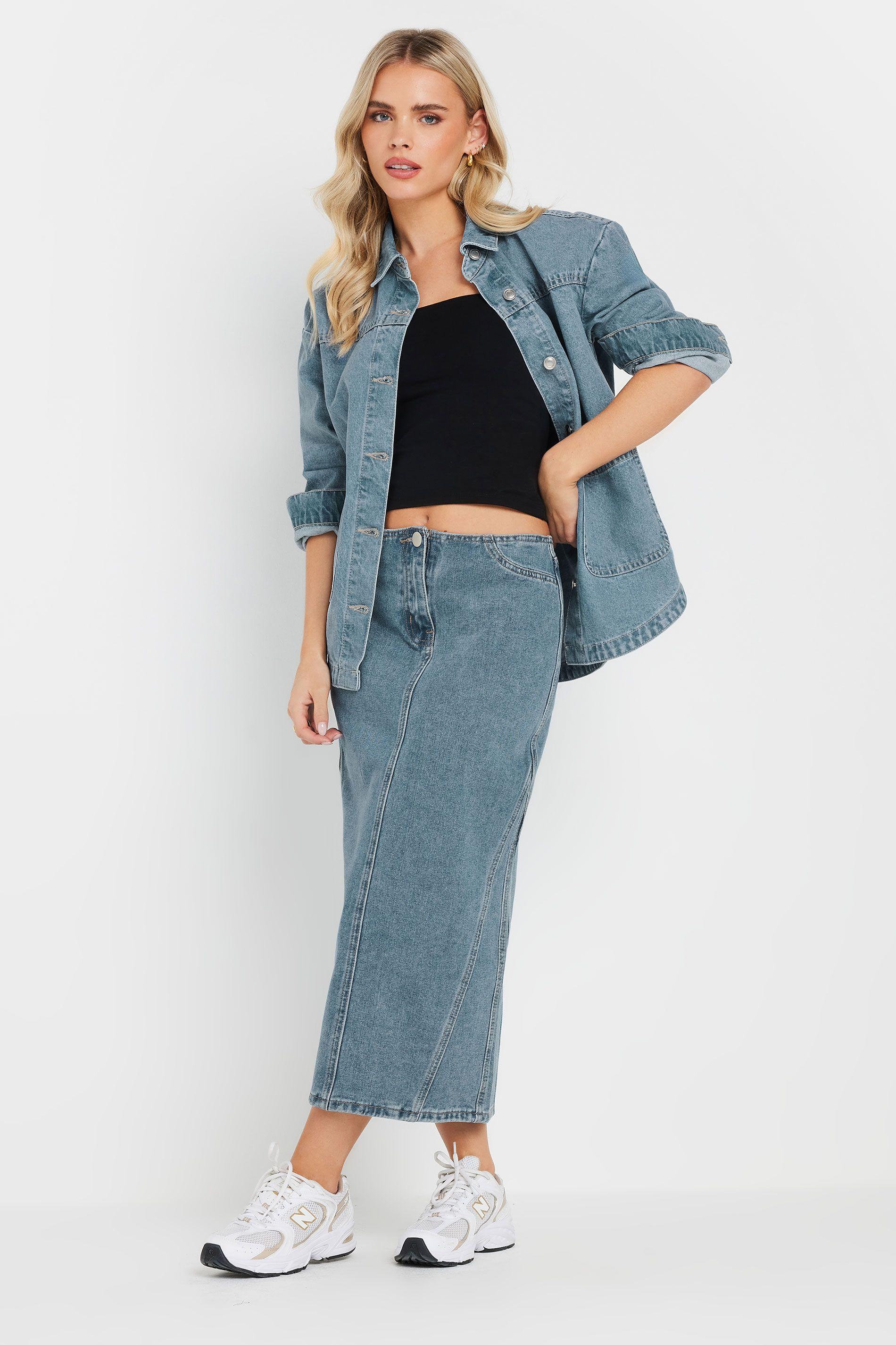 Petite Denim Midi Skirt by PIXIEGIRL
