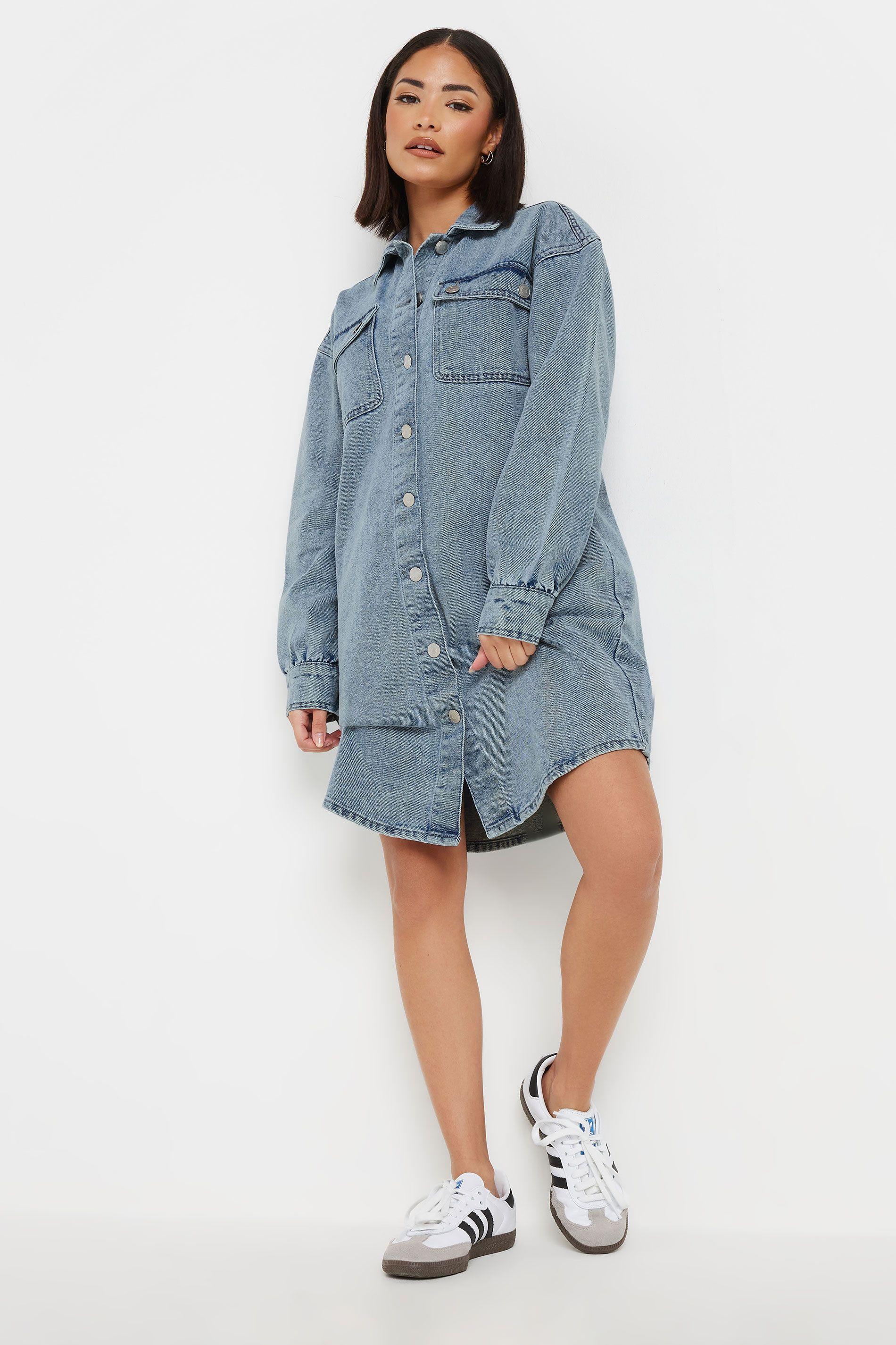 Petite Denim Shirt Mini Dress by PIXIEGIRL