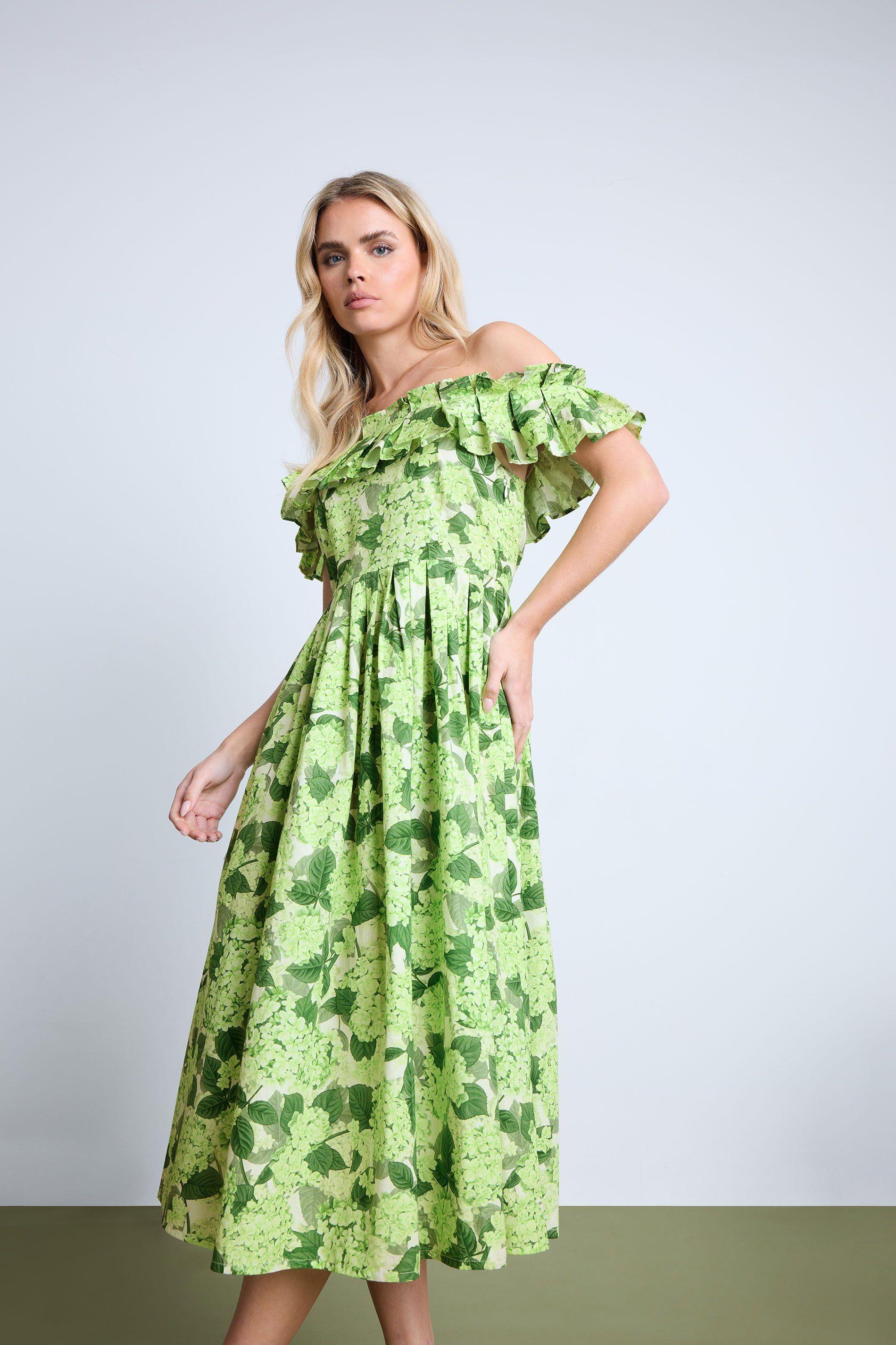 Petite Floral Bardot Midi Dress by PIXIEGIRL