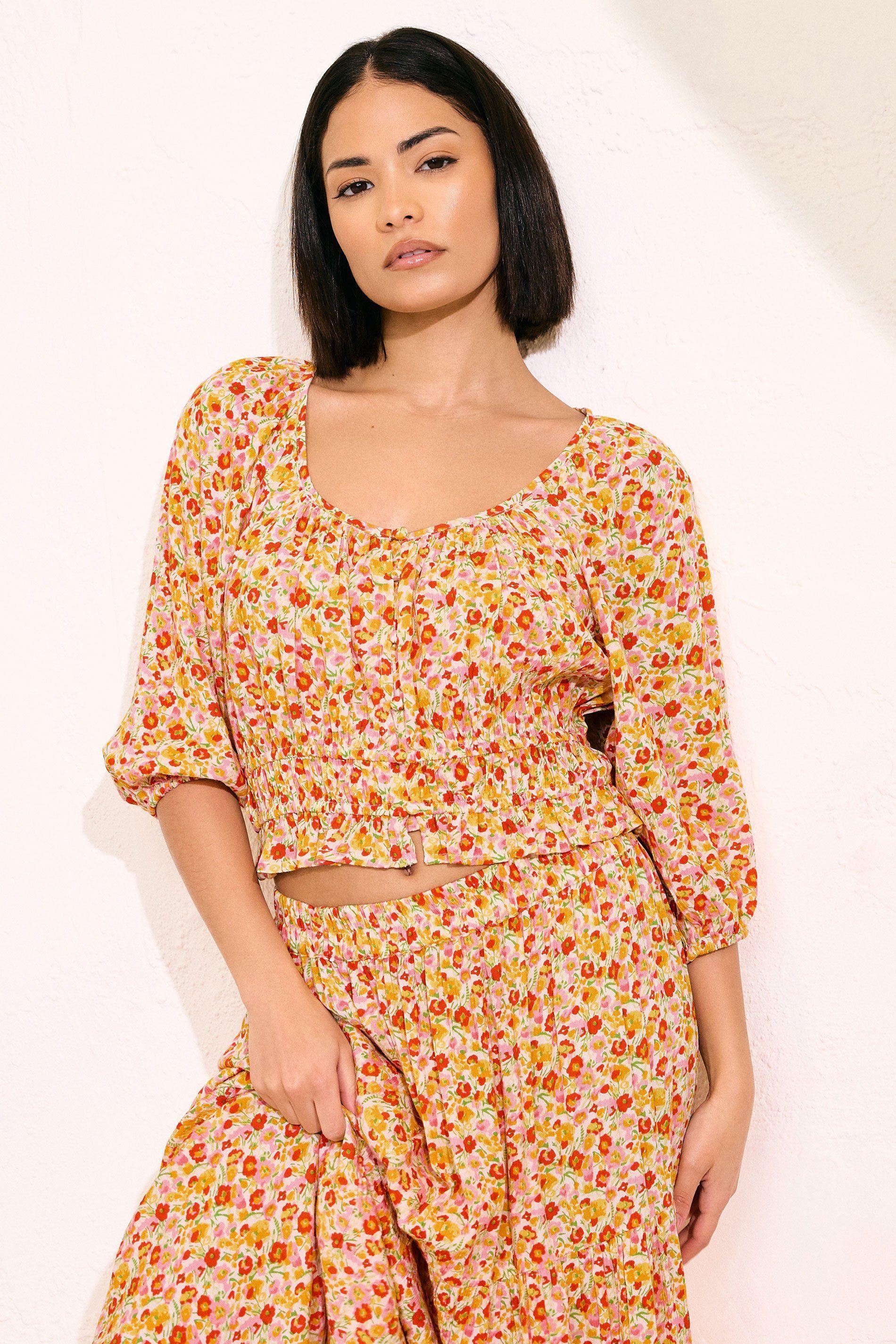 Petite Floral Puff Sleeve Top by PIXIEGIRL